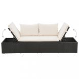 fekete polyrattan kerti ágy 195 x 60 cm