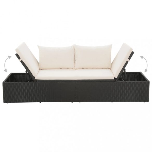fekete polyrattan kerti ágy 195 x 60 cm