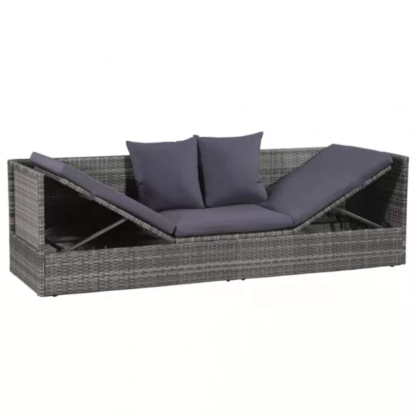szürke polyrattan kerti ágy 200 x 60 cm