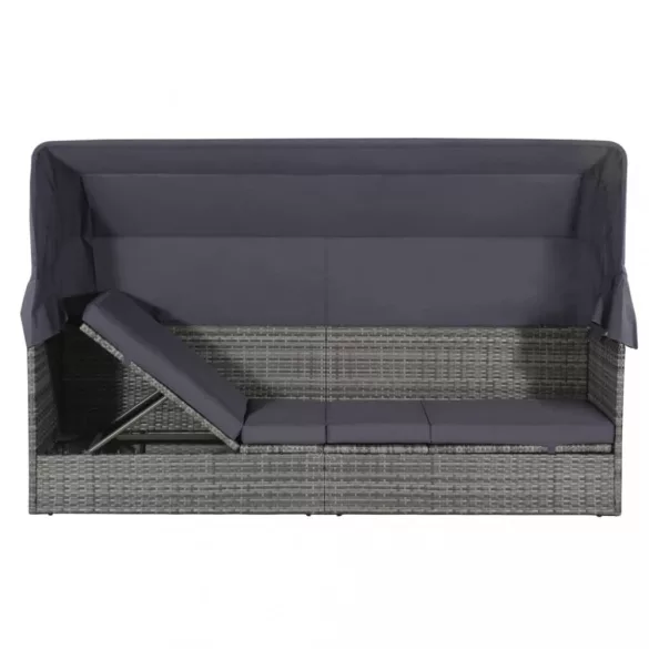szürke polyrattan napellenzős kerti ágy 205 x 62 cm