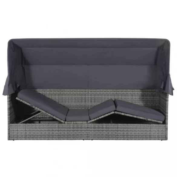 szürke polyrattan napellenzős kerti ágy 205 x 62 cm