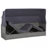 szürke polyrattan napellenzős kerti ágy 205 x 62 cm