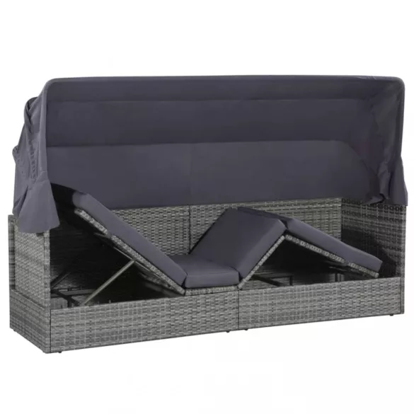 szürke polyrattan napellenzős kerti ágy 205 x 62 cm