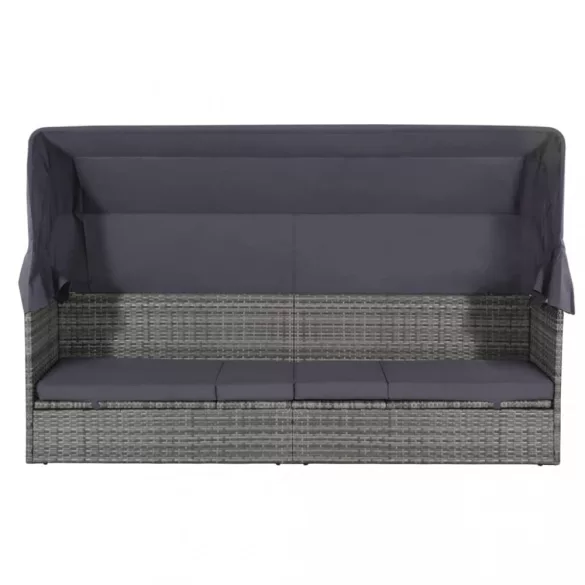 szürke polyrattan napellenzős kerti ágy 205 x 62 cm