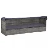 szürke polyrattan napellenzős kerti ágy 205 x 62 cm