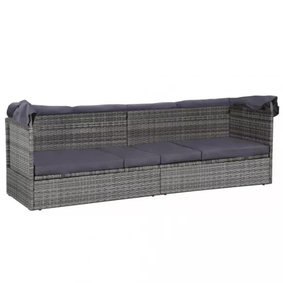 szürke polyrattan napellenzős kerti ágy 205 x 62 cm