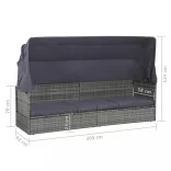 szürke polyrattan napellenzős kerti ágy 205 x 62 cm