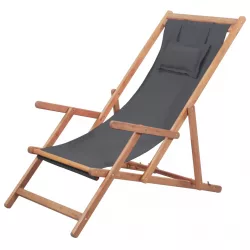   szürke összecsukható szövetkárpitos, favázas strandszék