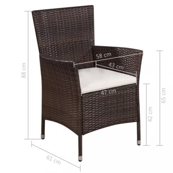 barna polyrattan kültéri szék zsámollyal és párnákkal