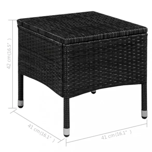fekete polyrattan kültéri szék zsámollyal és párnákkal