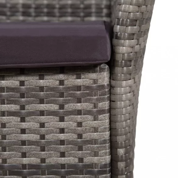 szürke polyrattan kültéri szék zsámollyal és párnákkal