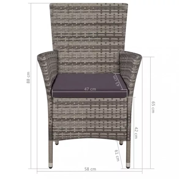 szürke polyrattan kültéri szék zsámollyal és párnákkal