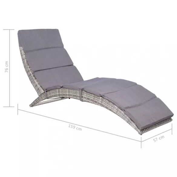 szürke összecsukható polyrattan napozóágy párnával