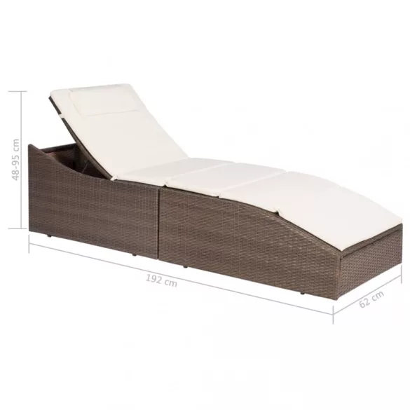 barna polyrattan napozóágy párnával