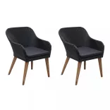 2 db fekete polyrattan kültéri szék párnával