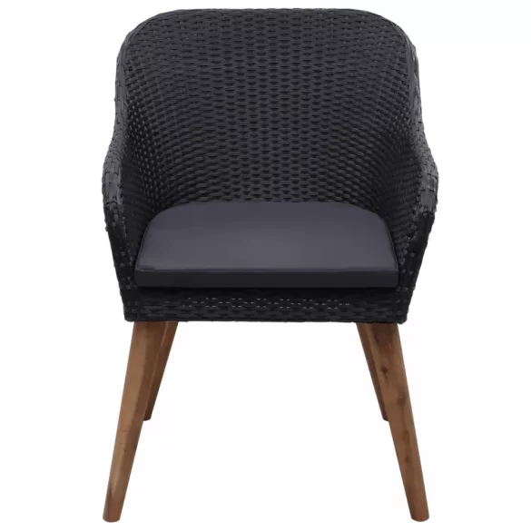 2 db fekete polyrattan kültéri szék párnával