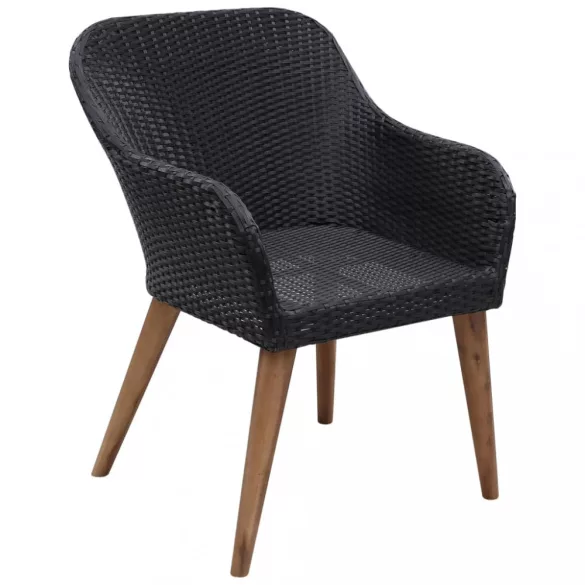 2 db fekete polyrattan kültéri szék párnával