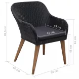 2 db fekete polyrattan kültéri szék párnával