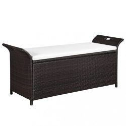 barna polyrattan tárolópad párnával 138 cm