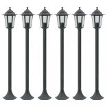 6 db sötétzöld alumínium kerti állólámpa, E27, 110 cm