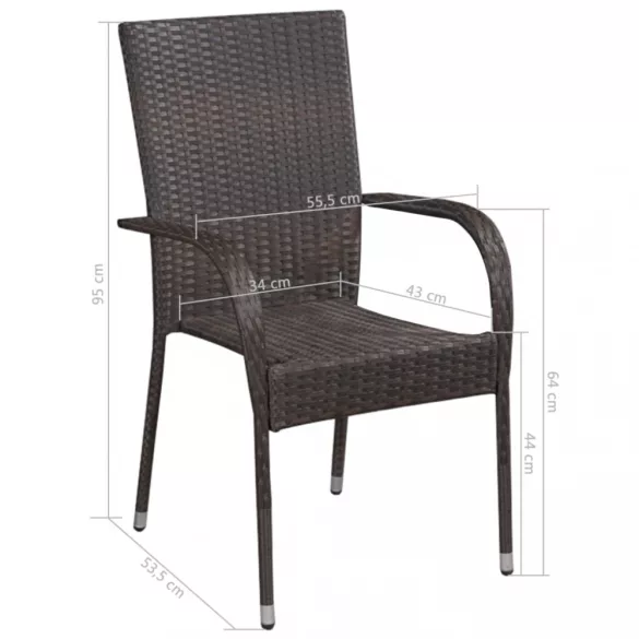2 db barna polyrattan rakásolható kültéri szék