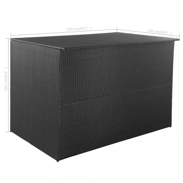 fekete polyrattan kerti tárolóláda 150 x 100 x 100 cm