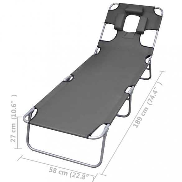 szürke fejpárnás / állítható háttámlás összecsukható napozóágy