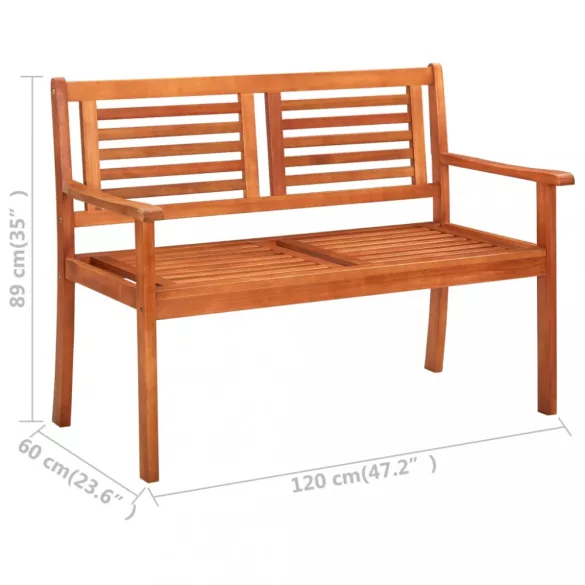 kétszemélyes tömör eukaliptuszfa kerti pad 120 cm