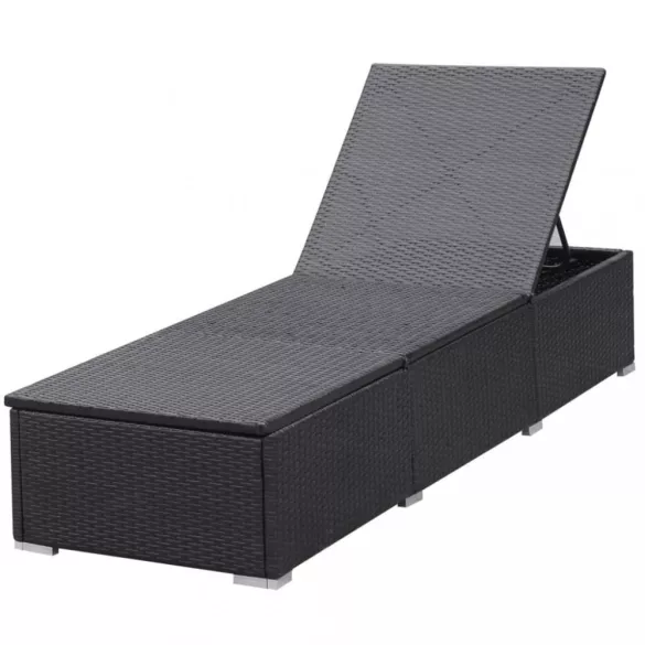 fekete polyrattan napozóágy párnával