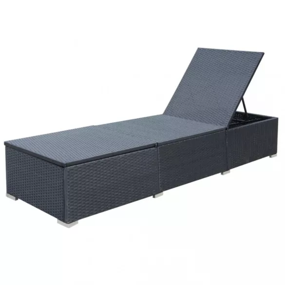 fekete polyrattan napozóágy párnával