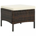 barna 2-személyes polyrattan kerti fotel asztallal/zsámolyokkal