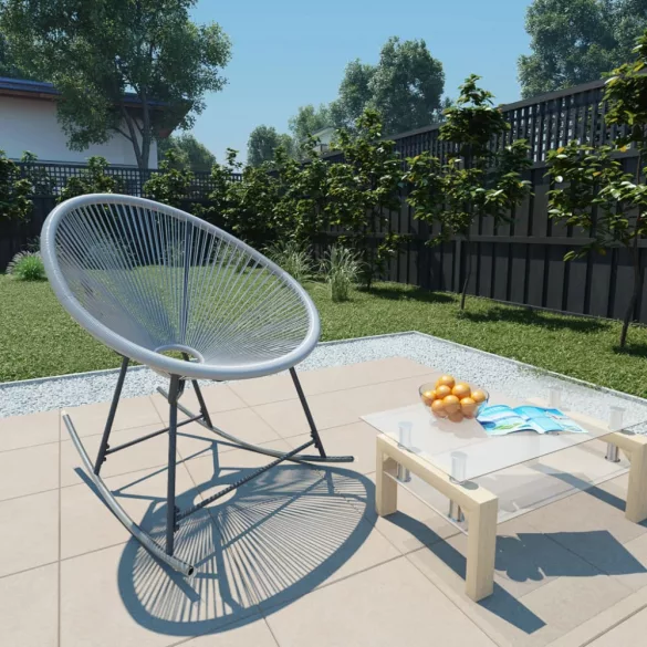 szürke polyrattan kültéri hintatalpas kagylószék