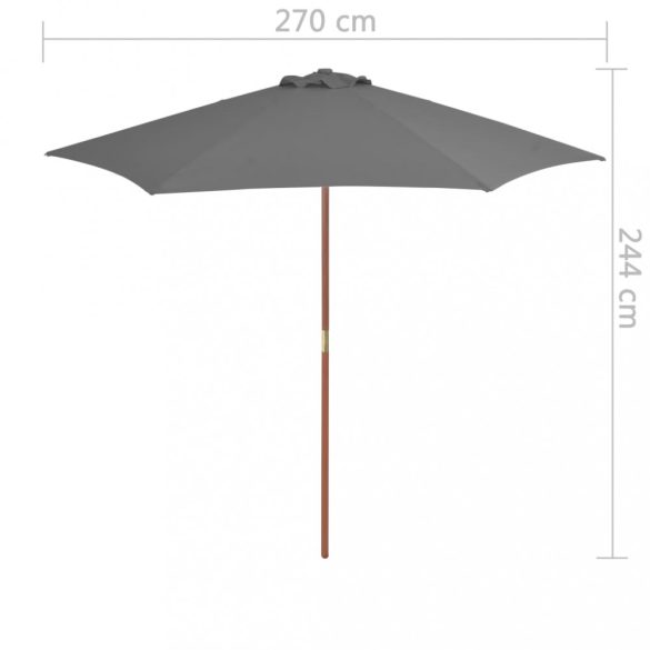 antracitszürke kültéri napernyő farúddal 270 cm