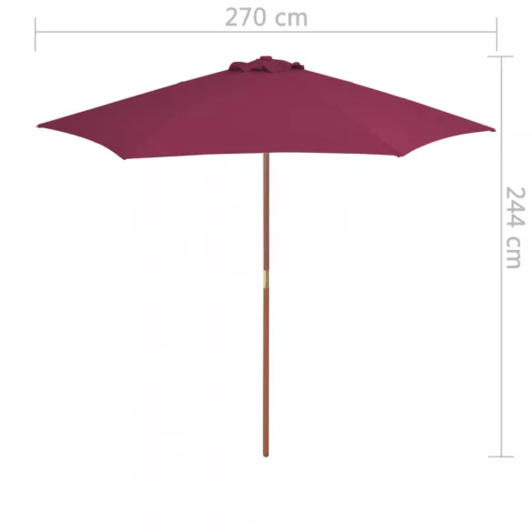 bordó kültéri napernyő farúddal 270 cm