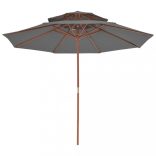 antracitszürke kétszintes napernyő fa rúddal 270 cm