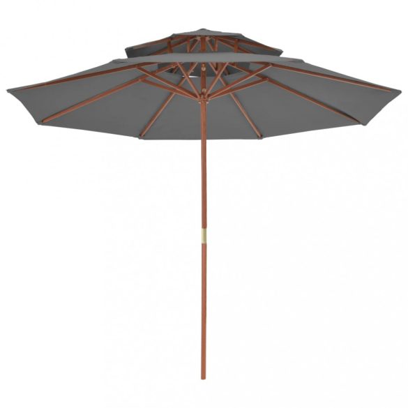 antracitszürke kétszintes napernyő fa rúddal 270 cm