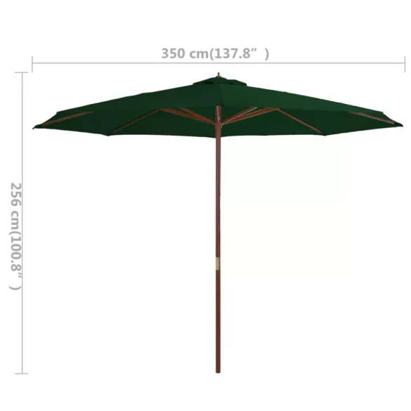 zöld kültéri napernyő farúddal 350 cm