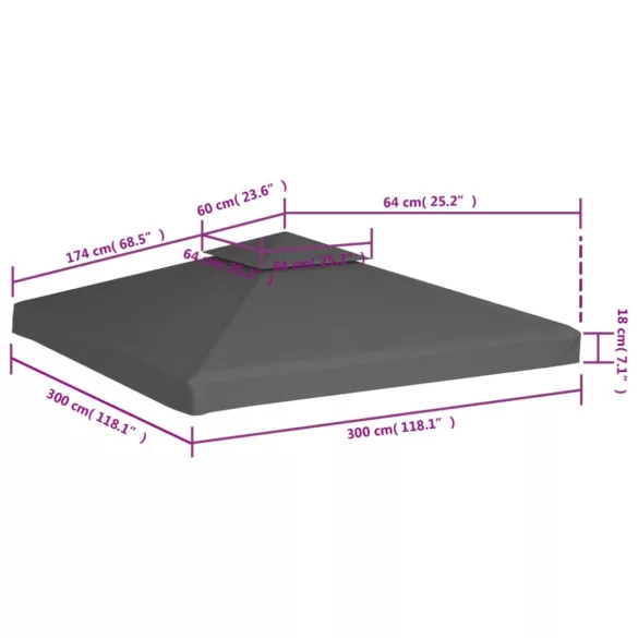 tópszínű kétszintes pavilon tetőponyva 310 g/m², 3 x 3 m