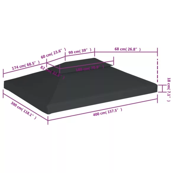 antracitszürke kétszintes pavilon tetőponyva 310 g/m² 4 x 3 m
