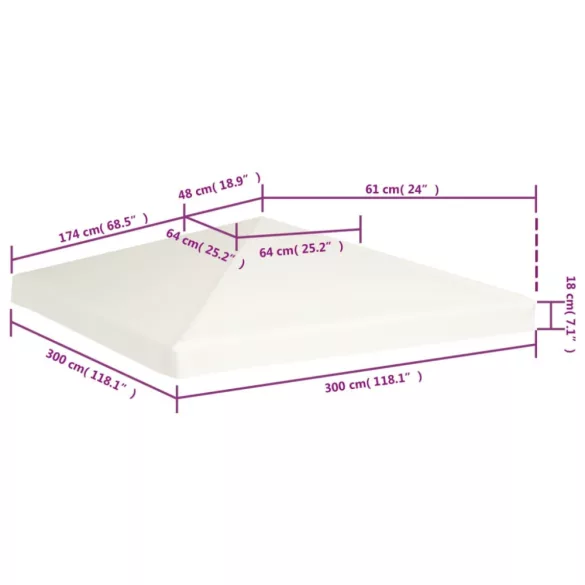 krémfehér pavilon tetőponyva 310 g/m², 3 x 3 m