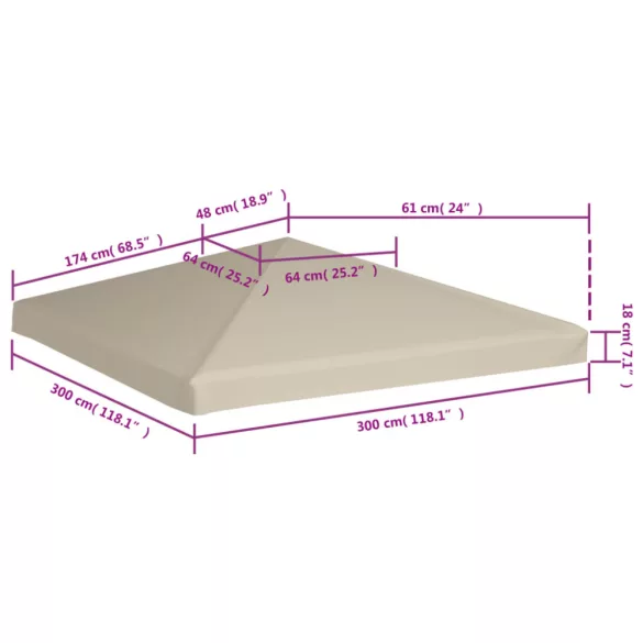bézs pavilon tetőponyva 310 g/m² 3 x 3 m