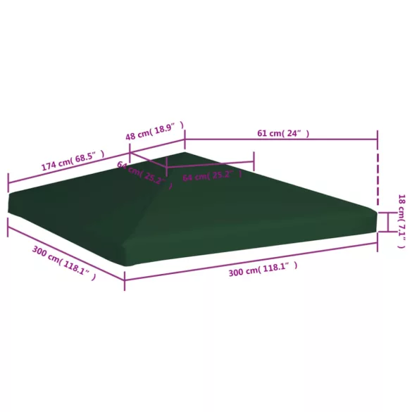zöld pavilon tetőponyva 310 g/m², 3 x 3 m