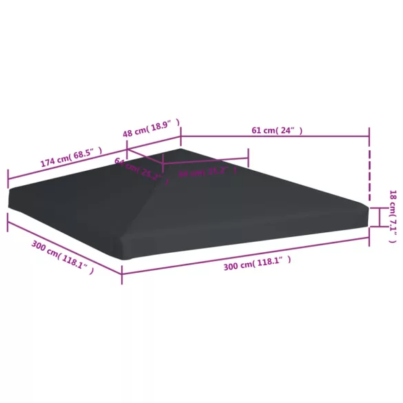 szürke pavilon tetőponyva 310 g/m², 3 x 3 m