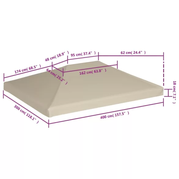 bézs pavilon tetőponyva 310 g/m² 4 x 3 m