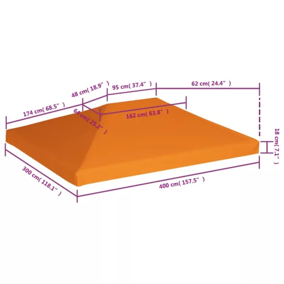 narancssárga pavilon tetőponyva 310 g/m², 4 x 3 m