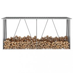   szürke horganyzott acél kerti tűzifatároló 330 x 84 x 152 cm