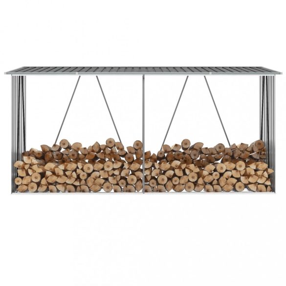 szürke horganyzott acél kerti tűzifatároló 330 x 84 x 152 cm