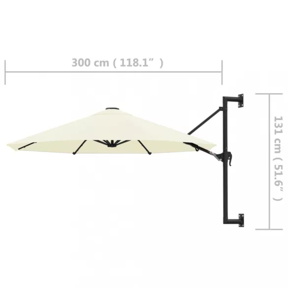 homokszínű falra szerelhető napernyő fémrúddal 300 cm