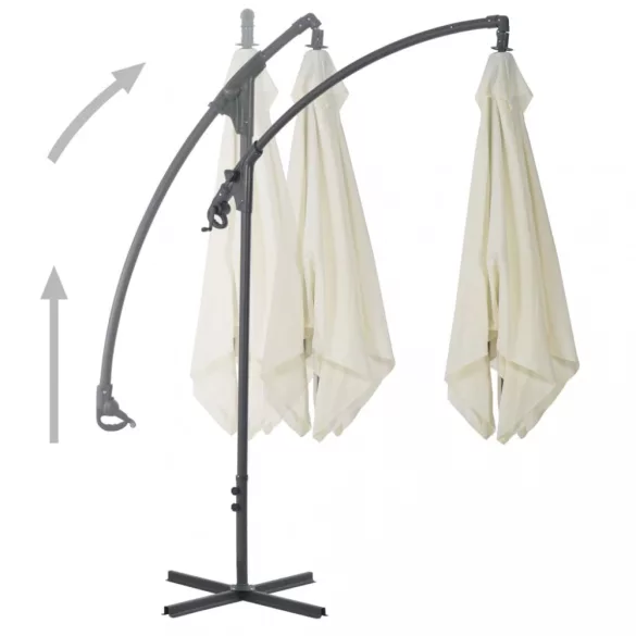 homokszínű konzolos kerti napernyő acélrúddal 300 cm