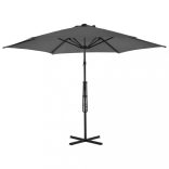 antracitszürke kültéri napernyő acélrúddal, 300 cm átmérőjű